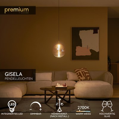 Lucide GISELA - Pendelleuchten - Ø 30 cm - LED Dim. - 1x9,4W 2700K - Amber - Premium
